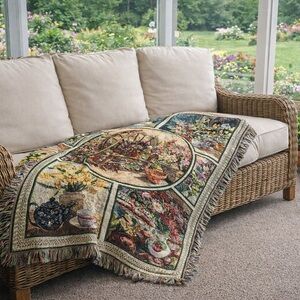 Judy Buswell Tapestry Throw Blanket Floral Garden Cottagecore Mother’s Day Gift